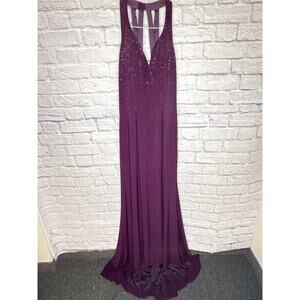 Abby Paris Eggplant Purple Beaded Formal Gown/Prom Dress w/Train Sz 6 NEW w/tags
